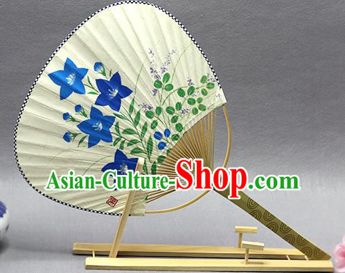 Handmade Chinese Printing Orchids Beige Paper Fans Traditional Classical Dance Palace Fan for Women