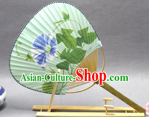 Handmade Chinese Printing Petunia Green Paper Fans Traditional Classical Dance Palace Fan for Women