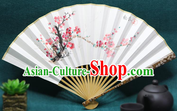 Handmade Chinese Painting Plum Mottled Bamboo Fan Traditional Classical Dance Accordion Fans Folding Fan