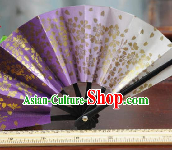 Handmade Chinese Printing Sakura Purple Fan Traditional Classical Dance Accordion Fans Folding Fan
