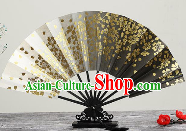 Handmade Chinese Printing Sakura Grey Fan Traditional Classical Dance Accordion Fans Folding Fan