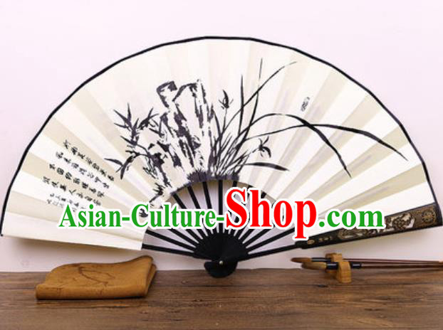 Handmade Chinese Ink Painting Orchids Carving Fan Traditional Classical Dance Accordion Fans Folding Fan
