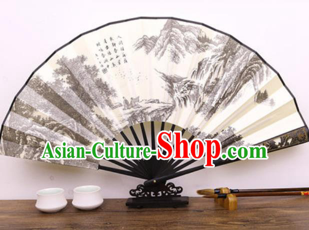 Handmade Chinese Ink Painting Mountains Carving Fan Traditional Classical Dance Accordion Fans Folding Fan