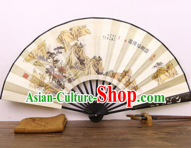Handmade Chinese Ink Painting Carving Bamboo Fan Traditional Classical Dance Accordion Fans Folding Fan