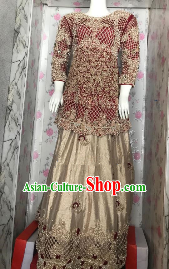 Indian Traditional Bride Lehenga Exquisite Embroidered Dress Asian Hui Nationality Wedding Costume for Women