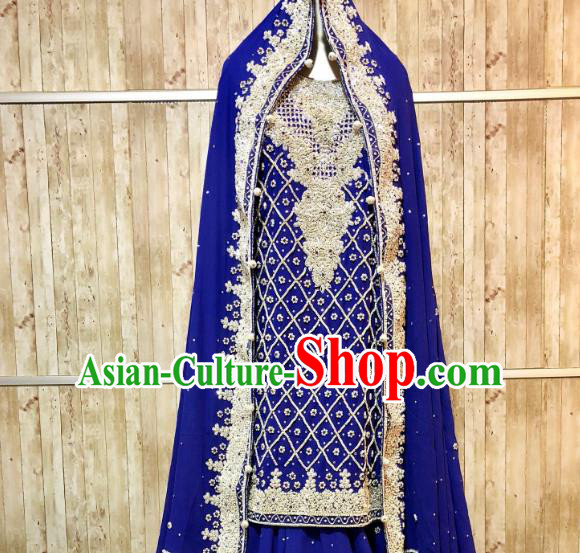 Indian Traditional Bride Royalblue Lehenga Exquisite Embroidered Dress Asian Hui Nationality Wedding Costume for Women