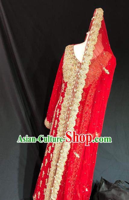 Indian Traditional Bride Embroidered Red Lehenga Dress Asian Hui Nationality Wedding Costume for Women