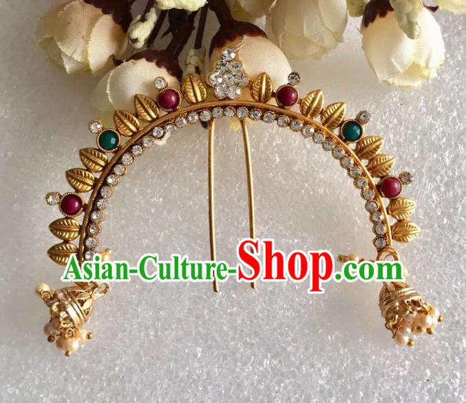 Indian Traditional Wedding Golden Leaf Hairpin Asian India Bride Hair Jewelry Accessories for Women