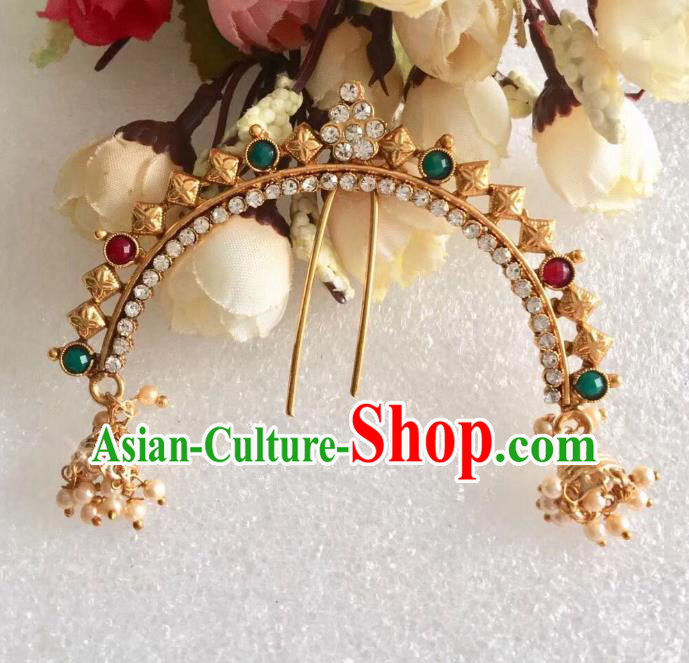 Indian Traditional Wedding Golden Hairpin Asian India Bride Hair Jewelry Accessories for Women
