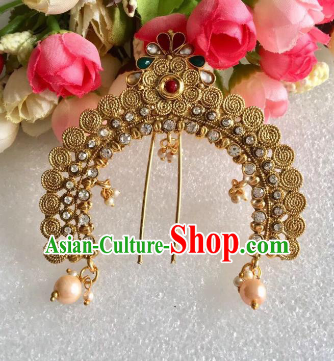 Indian Traditional Wedding Crystal Golden Hairpin Asian India Bride Hair Jewelry Accessories for Women