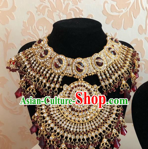 Indian Court Traditional Wedding Luxury Gem Golden Necklace Asian India Bride Jewelry Accessories for Women