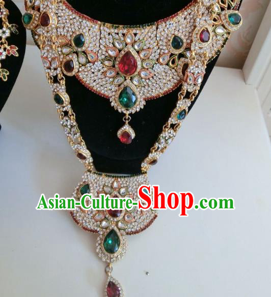 Indian Court Traditional Wedding Luxury Crystal Necklace Asian India Bride Jewelry Accessories for Women