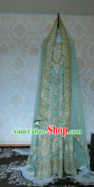 Indian Traditional Light Green Lehenga Costume Asian Hui Nationality Wedding Bride Embroidered Dress for Women