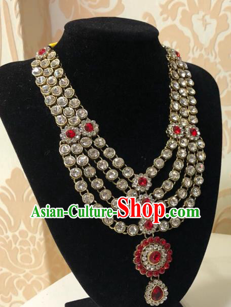 Indian Traditional Wedding Luxury Red Crystal Necklace Asian India Bride Jewelry Accessories for Women