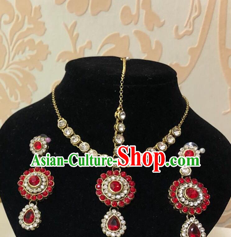 Traditional Indian Wedding Crystal Eyebrows Pendant and Earrings Asian India Bride Headwear Jewelry Accessories for Women
