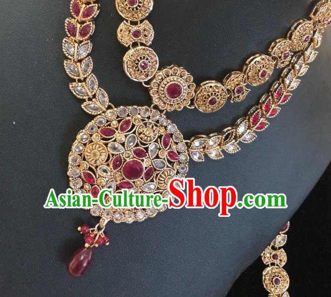 Indian Traditional Wedding Garnet Necklace Asian India Bride Jewelry Accessories for Women