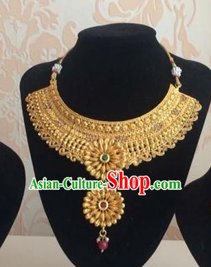 Indian Court Traditional Wedding Luxury Golden Necklace Asian India Bride Jewelry Accessories for Women