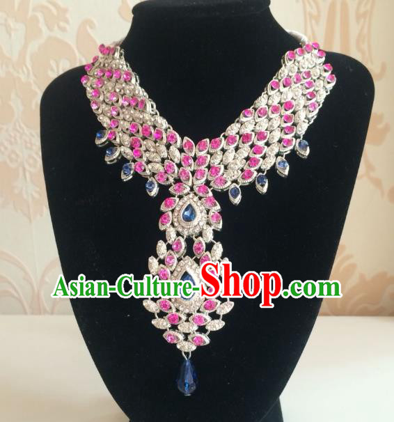 Indian Court Traditional Wedding Luxury Rosy Crystal Necklace Asian India Bride Jewelry Accessories for Women