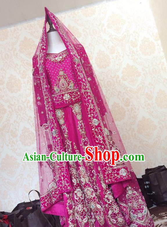 Indian Traditional Court Wedding Diamante Rosy Lehenga Costume Asian Hui Nationality Bride Dress for Women