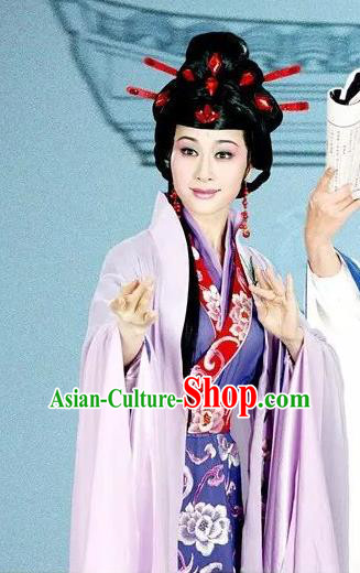 Chinese Shaoxing Opera Hua Tan Purple Dress Costumes Actress Apparels and Headpieces Hedda or Aspiration Sky High Yue Opera Young Female Garment