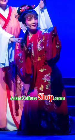 Chinese Shaoxing Opera Bride Actress Red Dress and Headpieces Li Hua Qing Yue Opera Hua Tan Young Female Garment Apparels Wedding Costumes