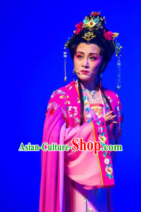 Chinese Shaoxing Opera Rich Lady Garment and Headpieces Li Hua Qing Yue Opera Actress Hua Tan Dress Apparels Leng Yan Costumes