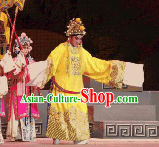 Chinese Kun Opera Emperor Embroidered Robe Apparels The Peach Blossom Fan Peking Opera Garment Monarch Costumes and Hat