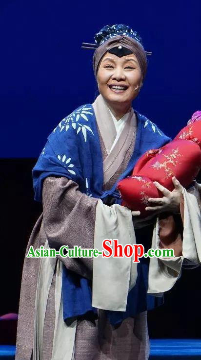 Chinese Shaoxing Opera Elderly Female Garment Costumes and Headdress Breeze Pavilion Yue Opera Laodan Dress Apparels