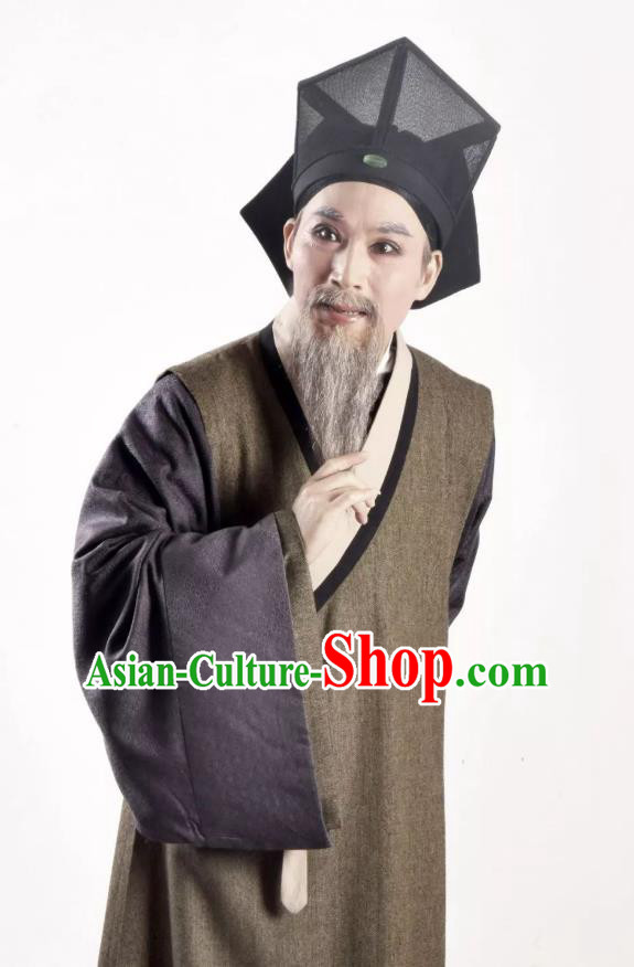 A Song of The Travelling Son Chinese Yue Opera Elderly Male Apparels Costumes and Headwear Shaoxing Opera Ministry Councillor Garment