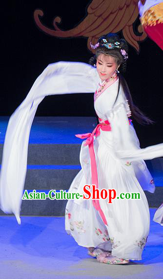 Chinese Shaoxing Opera Court Maid White Dress Costumes and Headpieces Palm Civet for Prince Yue Opera Hua Tan Actress Kou Zhu Garment Apparels