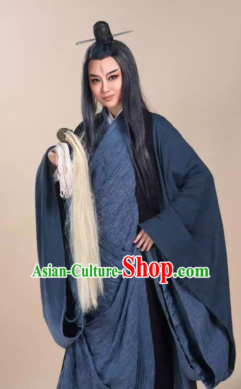 Chinese Yue Opera Young Male Wizard Garment Costumes and Headwear Shaoxing Opera King Wu Yue Taoist Robe Apparels