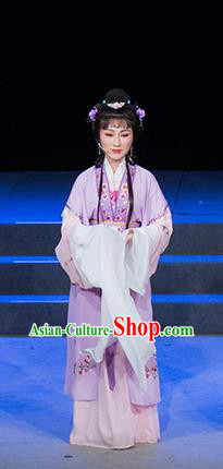Chinese Shaoxing Opera Hua Tan Actress Purple Garment Dress Costumes and Headpieces Palm Civet for Prince Yue Opera Young Female Apparels