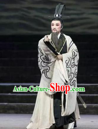 Chinese Yue Opera Politician Middle Age Male Costumes and Headwear Qu Yuan Shaoxing Opera Laosheng Poet Garment Apparels