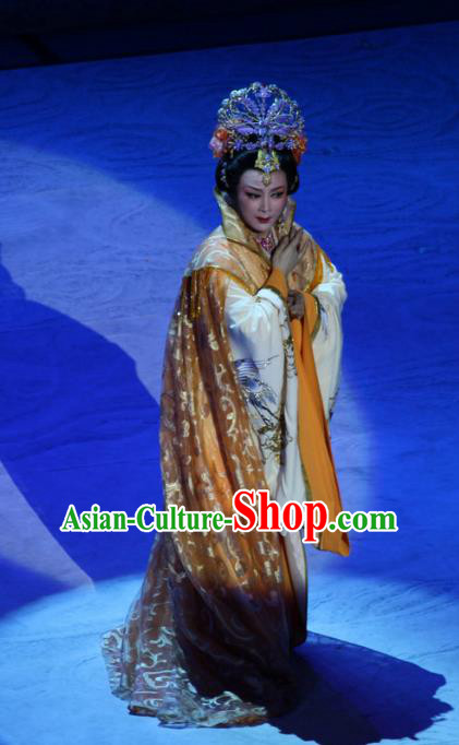 Chinese Shaoxing Opera Noble Queen Garment Costumes and Headdress Palm Civet for Prince Yue Opera Hua Tan Empress Dress Apparels