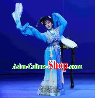 Chinese Shaoxing Opera Imperial Consort Blue Dress Garment and Headpieces Palm Civet for Prince Yue Opera Actress Apparels Costumes