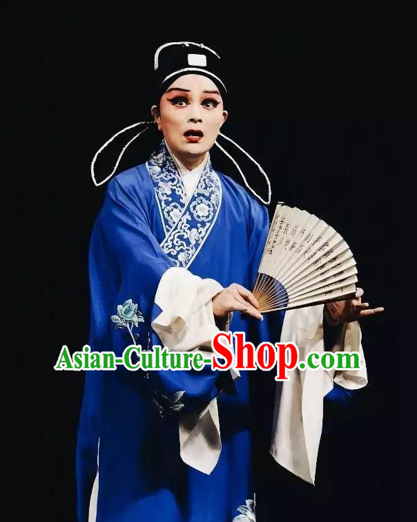 Chinese Kun Opera Young Male Role Apparels The Peach Blossom Fan Peking Opera Garment Niche Scholar Costumes and Hat