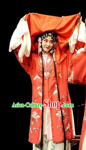 Chinese Kun Opera Bride Dress Costumes The Peach Blossom Fan Li Xiangjun Apparels Peking Opera Young Female Role Garment and Headdress