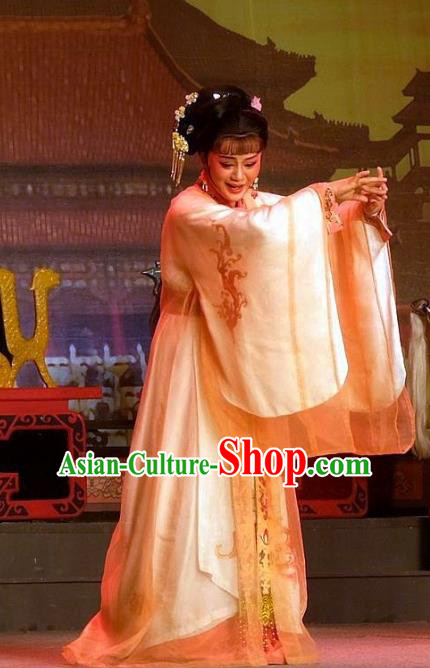 Chinese Shaoxing Opera Hua Tan Garment Apparels Costumes and Headpieces Han Wen Empress Yue Opera Queen Dress