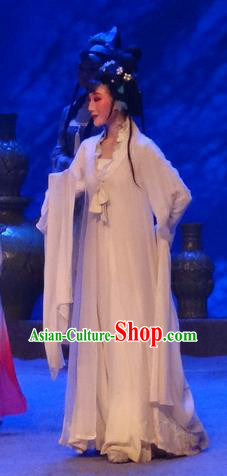 Chinese Shaoxing Opera Actress Liu Hanyan White Dress and Headpieces Smoky Rain Celadon Yue Opera Hua Tan Garment Apparels Costumes