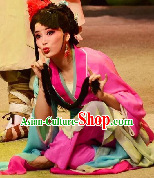 Chinese Shaoxing Opera Young Female Rosy Dress Apparels Costumes and Hair Accessories Smoky Rain Celadon Yue Opera Diva Garment