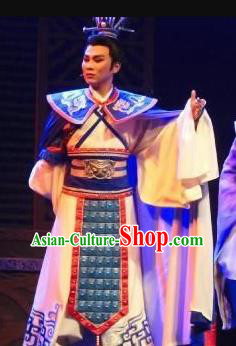 Chinese Yue Opera General Armor Garment Costumes and Headwear Tong Que Tai Shaoxing Opera Young Male Apparels