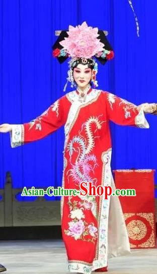 Chinese Beijing Opera Hua Tan Red Dress Costumes Zhu Lian Zhai Peking Opera Imperial Consort Apparels Garment and Headdress