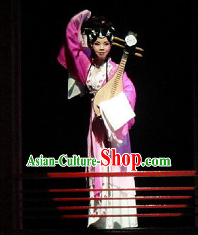 Chinese Kun Opera Actress Purple Dress Costumes The Story of Pipa Peking Opera Distress Maiden Apparels Garment and Headpieces