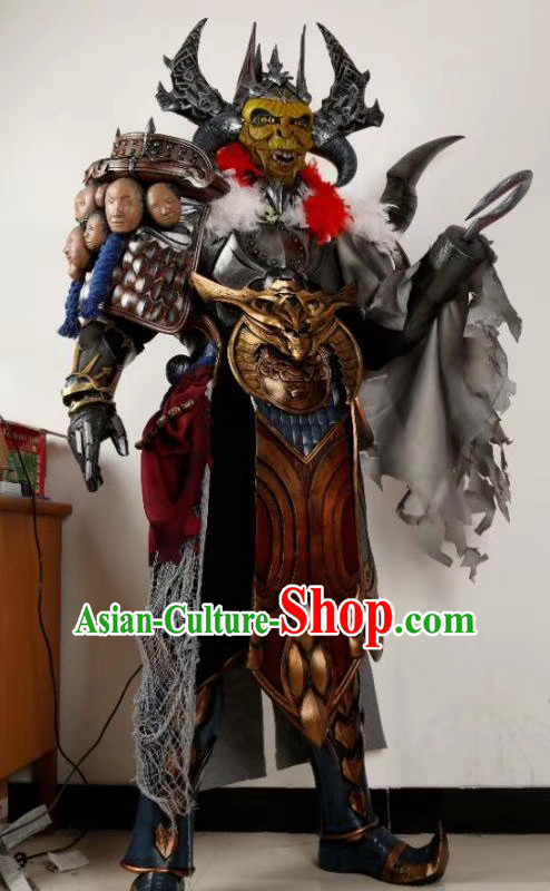 Chinese Ancient Cosplay Armor Costumes Custom Cartoon Apparels and Headwear Complete Set