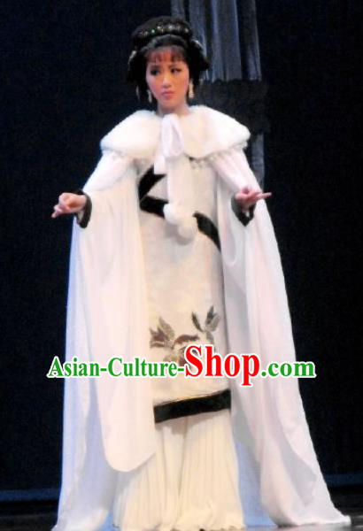 Chinese Kun Opera Noble Lady White Hanfu Dress The Story of Pipa Peking Opera Garment Apparels Young Female Costumes and Headpieces