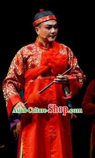 Chinese Yue Opera Xiaosheng Young Male Garment Costumes and Headwear Jiujin Girl Shaoxing Opera Wedding Apparels
