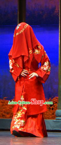 Chinese Shaoxing Opera Jiujin Girl Wedding Red Dress and Headdress Yue Opera Hua Tan Garment Costumes Bride Apparels