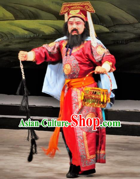 Chinese Classical Kun Opera Soldier Martial Man The Palace of Eternal Youth Costumes Garment and Hat Peking Opera Wusheng Red Apparels