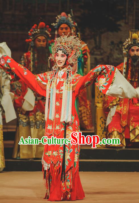 Chinese Kun Opera Actress Red Dress The Palace of Eternal Youth Costumes Peking Opera Hua Tan Apparels Consort Yang Garment and Phoenix Coronet
