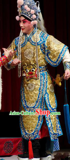 Chinese Classical Kun Opera Wu Sheng Apparels Princess Baihua Peking Opera Costumes Martial Men Golden Armor Suit and Headwear